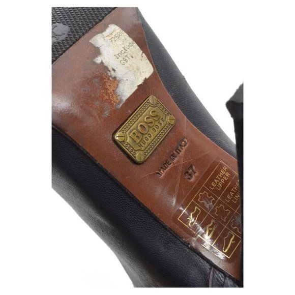 Hugo Boss Black Leather Pointy Toe Heeled Booties 37 - Picture 6 of 6